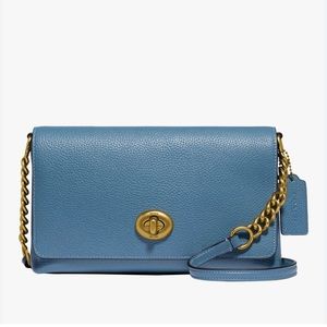 NWT Coach Polished Pebbled Leather Crosstown Crossbody Bag Lake Blue
